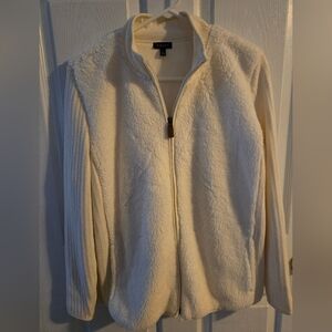 Talbots Women's L Off-White Teddy Jacket, Full Zip. Excellent Condition